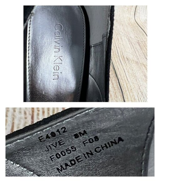 Calvin Klein Lace Up Heels Pumps Retro Pinup Sz 8M Black Silver Suede Leather - Picture 7 of 8